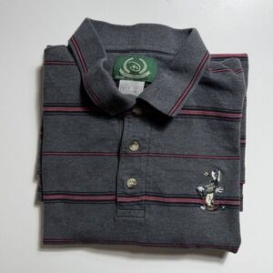 Disney Golf Collection Goofy Polo Shirt Mens L Gray Stripe Embroidered